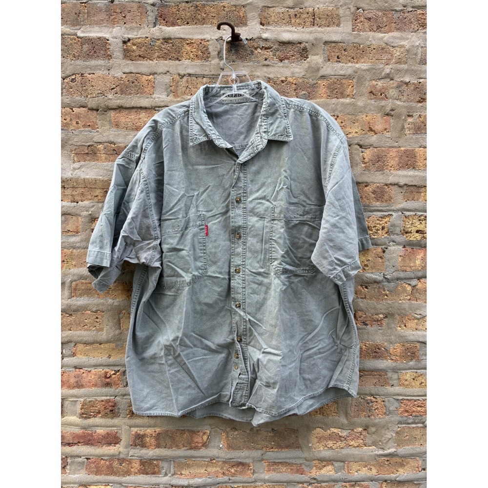 Vintage Bugle Boy Mens XL Fits Large Green‎ Short Sleeve Button Down Work Shirt